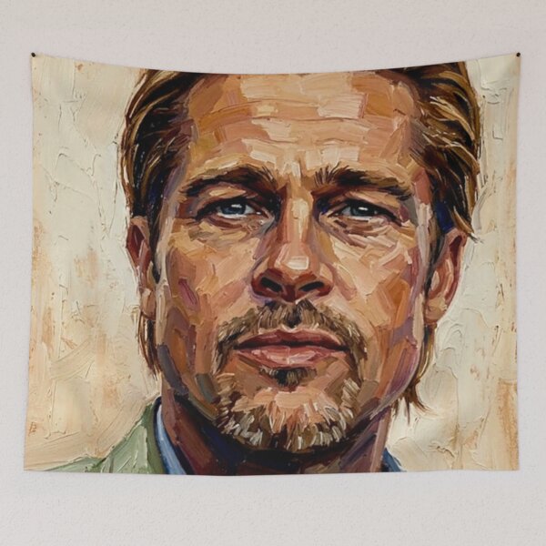 Item preview, The Modern Maverick: Brad Pitt Golden Hour Impasto Portrait designed and sold by Art's Diner.