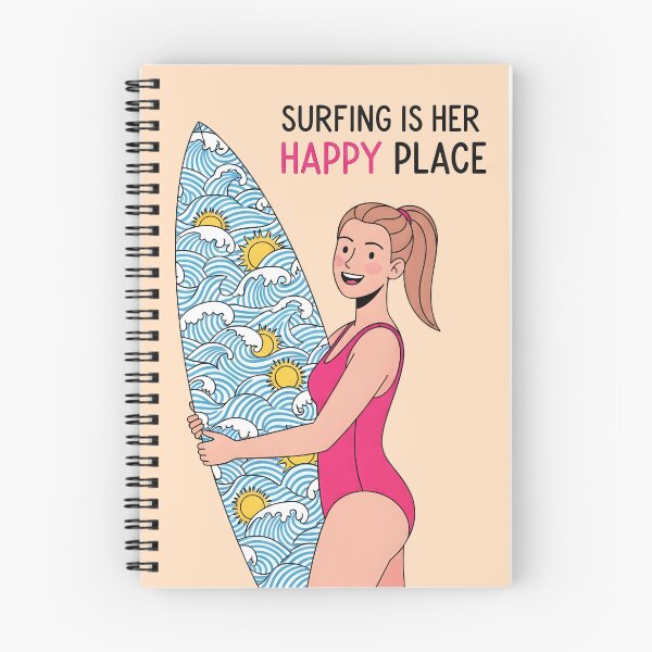 Item preview, Surfing Is Her Happy Place – Surfer Girl Carrying Her Board designed and sold by Sea Gem.