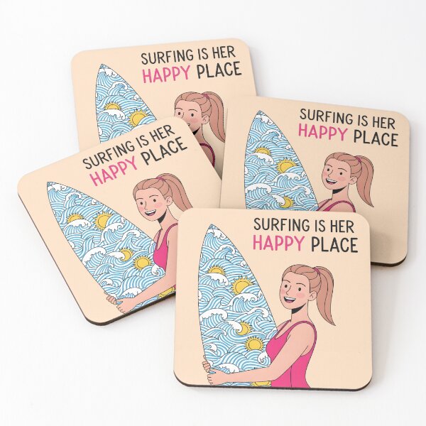 Item preview, Surfing Is Her Happy Place – Surfer Girl Carrying Her Board designed and sold by Sea Gem.