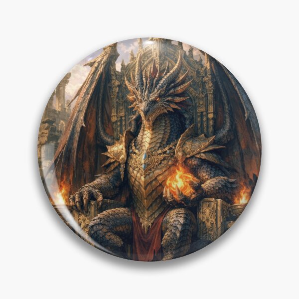 Artikelvorschau, Drachenkönig auf dem Thron – Fantasy-Kunstwerk eines antiken Feuerwächters entworfen und verkauft von DrakariArt.