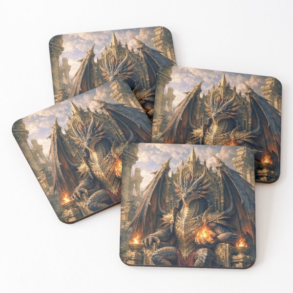 Item preview, Dragon King on the Throne – Ancient Fire Guardian Fantasy Art designed and sold by DrakariArt.
