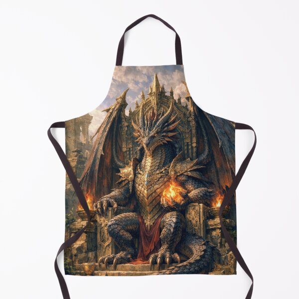 Artikelvorschau, Drachenkönig auf dem Thron – Fantasy-Kunstwerk eines antiken Feuerwächters entworfen und verkauft von DrakariArt.