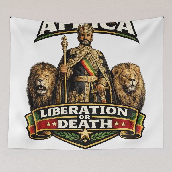 Artikelvorschau, König Rastafari steht neben zwei Löwen entworfen und verkauft von FoxstarRavas.