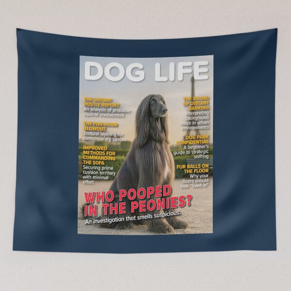 Item preview, WHO POOPED IN THE PEONIES? DOG LIFE Magazine Cover – Afghan Hound Paris Edition designed and sold by FrancophileFun.