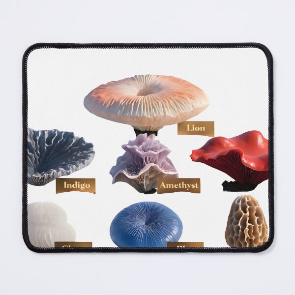 Item preview, Vibrant colorful mushrooms in various shapes and sizes labeled designed and sold by Creative88Art.