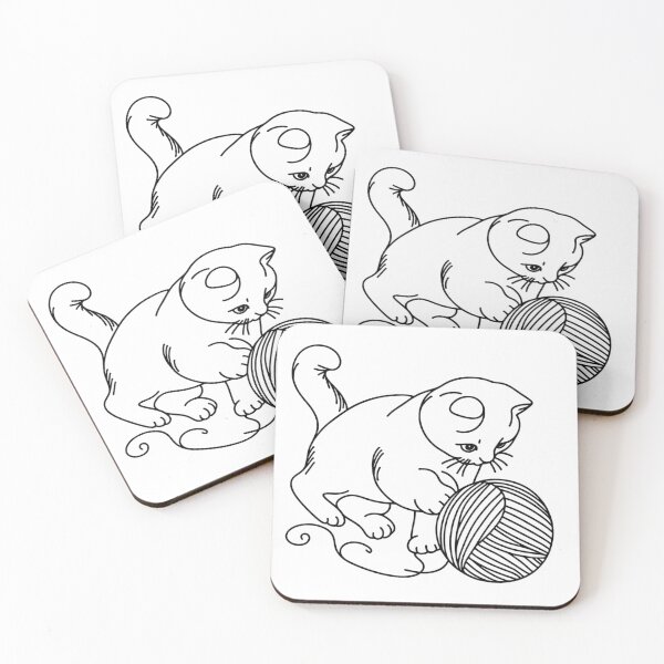 Item preview, Playful Cat with Yarn Ball Illustration designed and sold by Joyfulfabric.