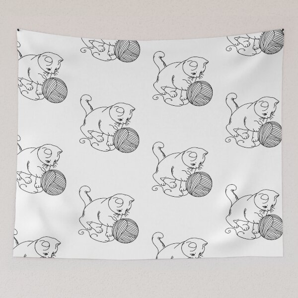 Item preview, Playful Cat with Yarn Ball Illustration designed and sold by Joyfulfabric.