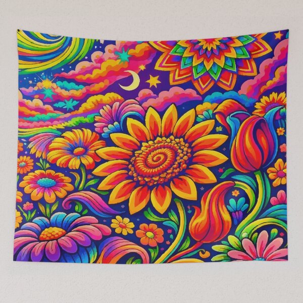 Item preview, Vibrant Retro Psychedelic Floral Dreamscape designed and sold by Far Out Goods.