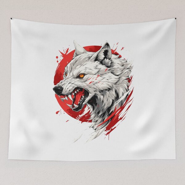 Item preview, Savage White Wolf – Red Sun Japanese Style Art designed and sold by YSiGn_.