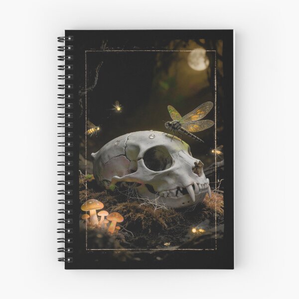 Item preview, Memento Mori Cat Skull Dragonfly Mushroom Dark Forest Vanitas Gothic Goblincore Nature Art Print designed and sold by TOTO GUYANA.