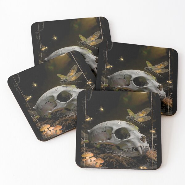 Item preview, Memento Mori Cat Skull Dragonfly Mushroom Dark Forest Vanitas Gothic Goblincore Nature Art Print designed and sold by TOTO GUYANA.
