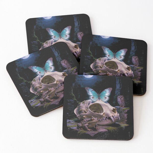 Item preview, Memento Mori Cat Skull Butterfly Owl Toad Moon Gothic Vanitas Dark Witchy Art Print designed and sold by TOTO GUYANA.
