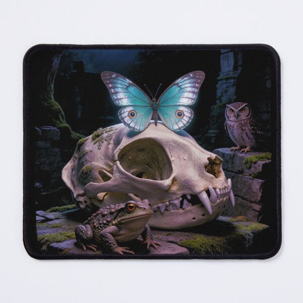 Item preview, Memento Mori Cat Skull Butterfly Owl Toad Moon Gothic Vanitas Dark Witchy Art Print designed and sold by TOTO GUYANA.