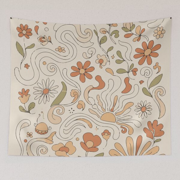 Item preview, 70s Retro Boho Floral Line Art designed and sold by Far Out Goods.
