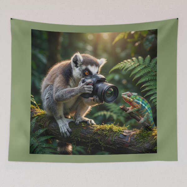 Item preview, Lemur Takes Photos of Chameleon designed and sold by Tridentulus.