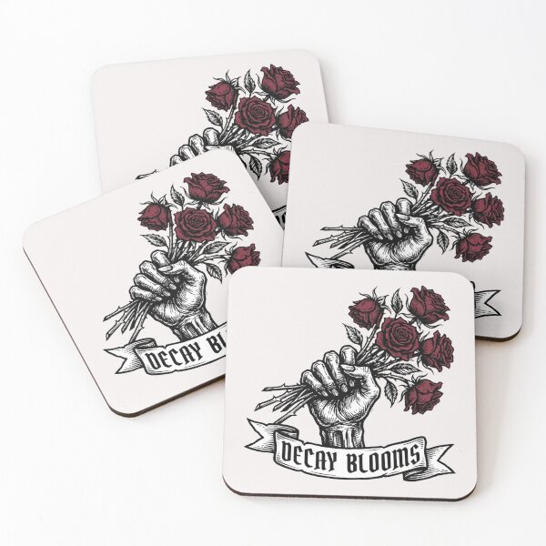 Item preview, Macabre Skeletal Hand & Roses "Decay Blooms" Woodcut Graphic designed and sold by benjyjump.