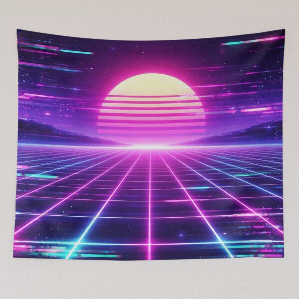 Item preview, Neon Grid Sunset Vaporwave Scene designed and sold by SassyArtistry.