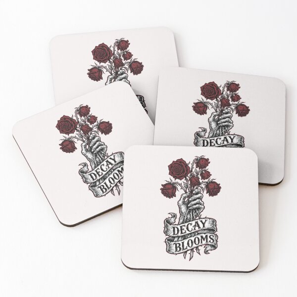 Item preview, Macabre Skeletal Hand & Roses "Decay Blooms" Woodcut Graphic designed and sold by benjyjump.