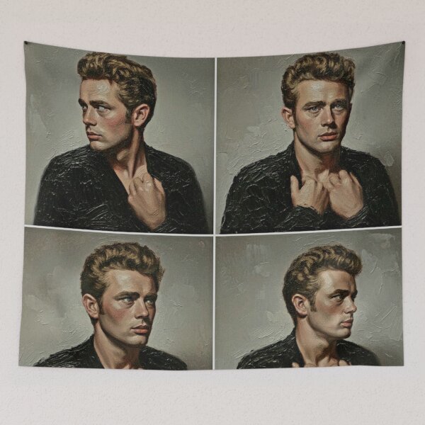Item preview, The Rebel’s Many Faces: James Dean Quad-Panel Noir Impasto Portrait designed and sold by Art's Diner.