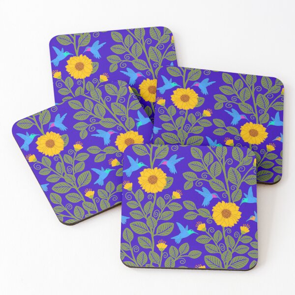 Item preview, Hummingbirds and sunflowers on deep blue designed and sold by MarySchwindt.