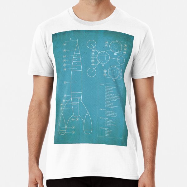 Tintin Moon Rocket Blue Print Camiseta premium