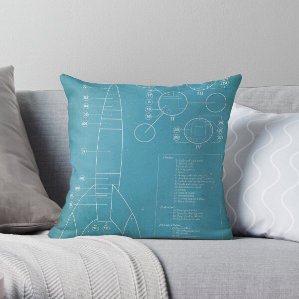 Tintin Moon Rocket Imprimé Bleu Coussin