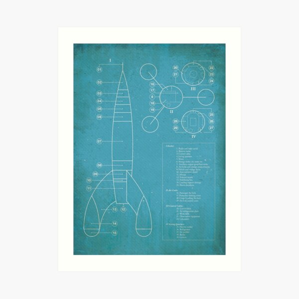 Tintin Moon Rocket Blue Print Lámina artística