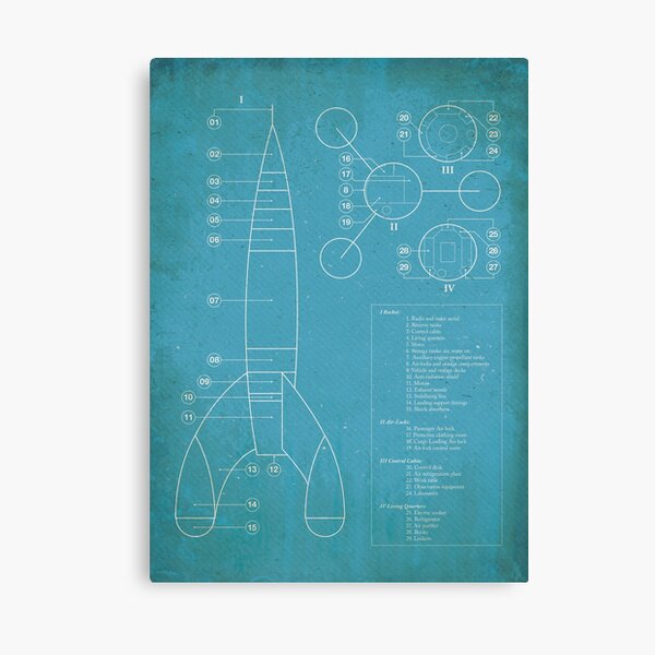Tintin Moon Rocket Imprimé Bleu Impression sur toile