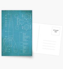 Tintin Moon Rocket Blue Print Postcards