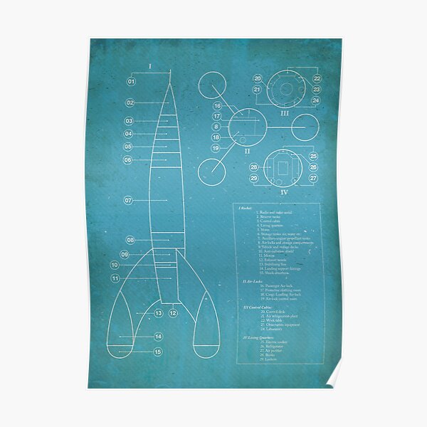 Tintin Moon Rocket Blue Print Poster