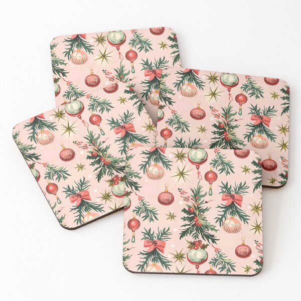 Item preview, Pink Christmas Ornament & Greenery Pastel Vintage Style Pattern designed and sold by TheBohemianLark.