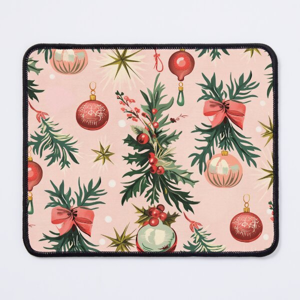 Item preview, Pink Christmas Ornament & Greenery Pastel Vintage Style Pattern designed and sold by TheBohemianLark.