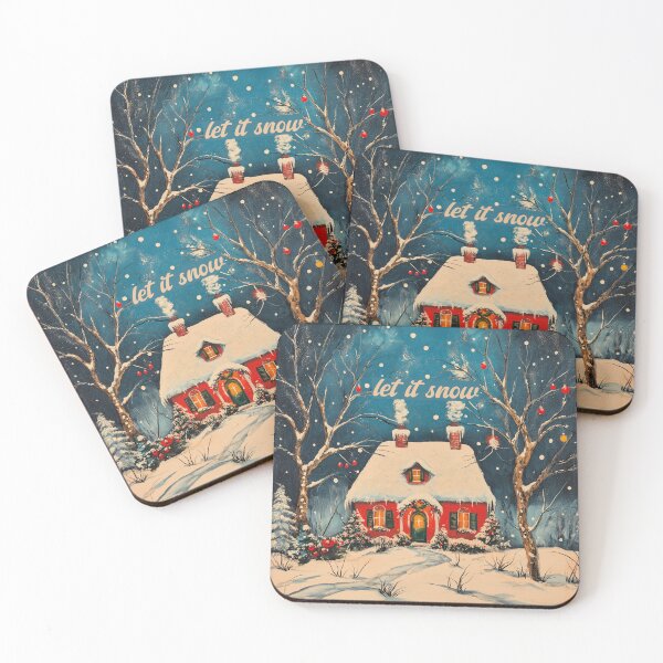 Item preview, Let it Snow Red Christmas Cottage Vintage Holiday Style designed and sold by TheBohemianLark.