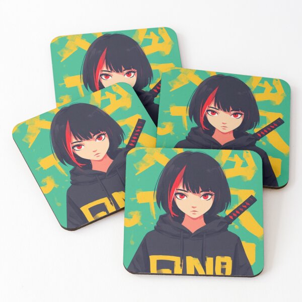 Artikelvorschau, Anime-Mädchen mit roten Augen im Streetwear-Stil mit Katana entworfen und verkauft von Jimakmo.