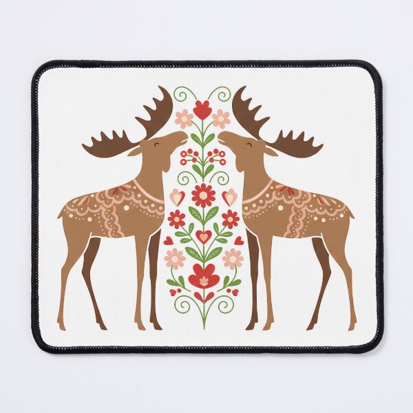 Item preview, Moose with Floral Motifs Illustration – Scandinavian Folk Art by heidiannemorris © designed and sold by FOLK ART FUSION by heidiannemorris.
