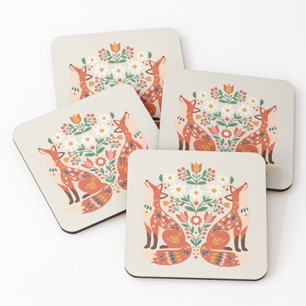 Item preview, Red Foxes Tulips and Daisies – Scandinavian Folk Art by heidiannemorris © designed and sold by FOLK ART FUSION by heidiannemorris.