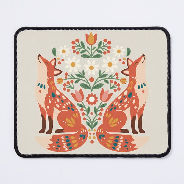 Item preview, Red Foxes Tulips and Daisies – Scandinavian Folk Art by heidiannemorris © designed and sold by FOLK ART FUSION by heidiannemorris.