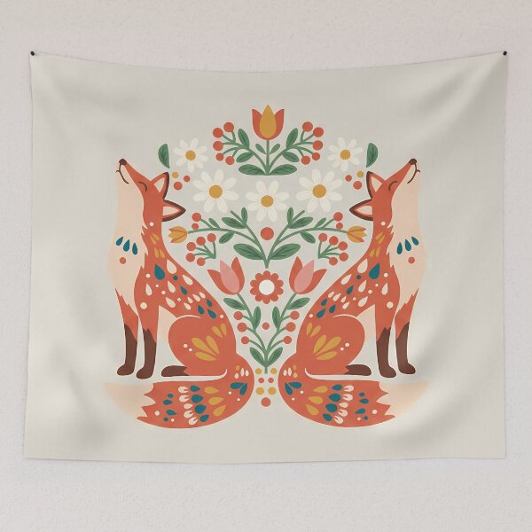 Item preview, Red Foxes Tulips and Daisies – Scandinavian Folk Art by heidiannemorris © designed and sold by FOLK ART FUSION by heidiannemorris.
