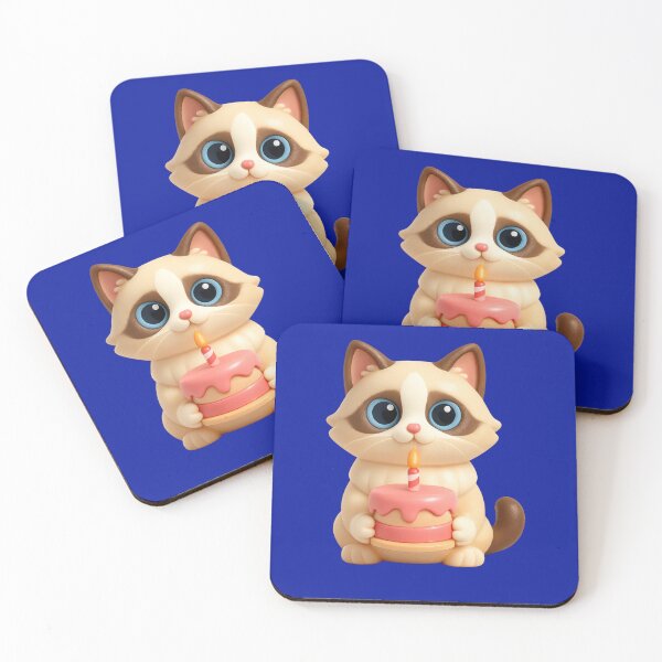 Item preview, Cute cat with birthday cake Kawaii 3D designed and sold by Mauswohn.