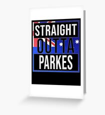 Straight Outta Parkes Retro Style - Gift For An Australian From Parkes in New South Wales , Design Has The Australia Flag Embedded Greeting Card