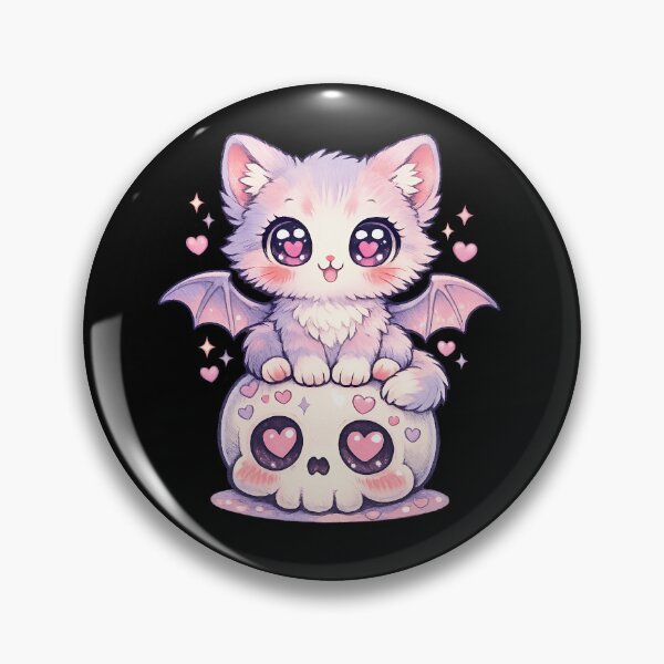 Item preview, Kawaii Pastel Goth Bat Cat on Cute Heart Skull – Spooky Cute Anime Kitty Art designed and sold by cr6zym1nd.