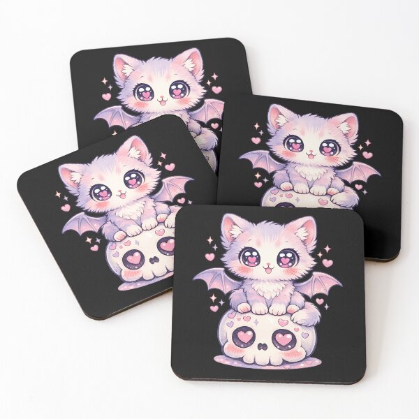 Item preview, Kawaii Pastel Goth Bat Cat on Cute Heart Skull – Spooky Cute Anime Kitty Art designed and sold by cr6zym1nd.