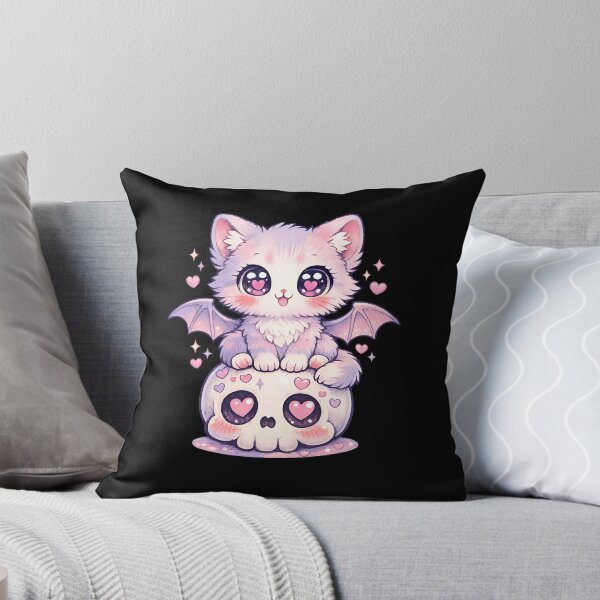 Item preview, Kawaii Pastel Goth Bat Cat on Cute Heart Skull – Spooky Cute Anime Kitty Art designed and sold by cr6zym1nd.