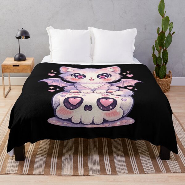 Item preview, Kawaii Pastel Goth Bat Cat on Cute Heart Skull – Spooky Cute Anime Kitty Art designed and sold by cr6zym1nd.