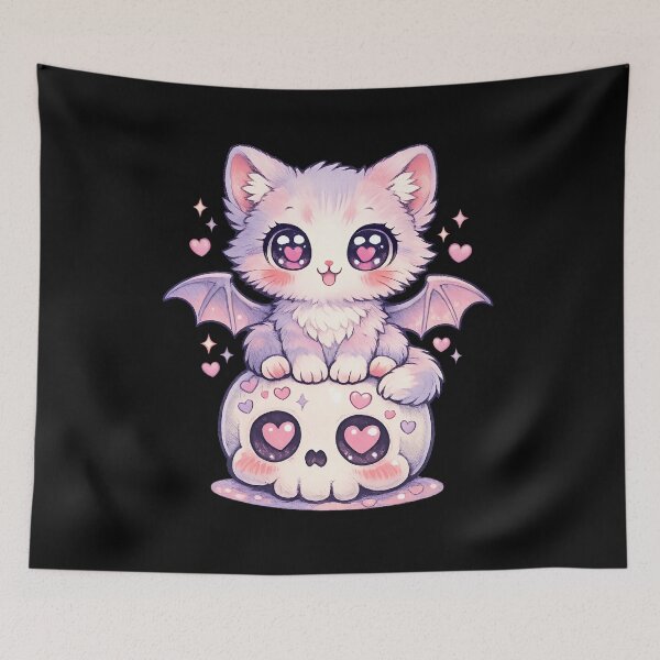 Item preview, Kawaii Pastel Goth Bat Cat on Cute Heart Skull – Spooky Cute Anime Kitty Art designed and sold by cr6zym1nd.