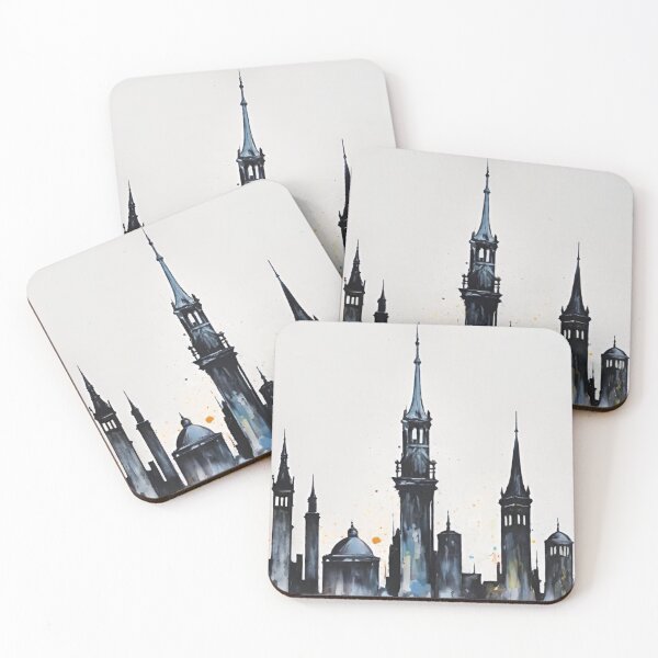 Item preview, Dark Gothic City Skyline Ink Wash Illustration designed and sold by AlxVel.