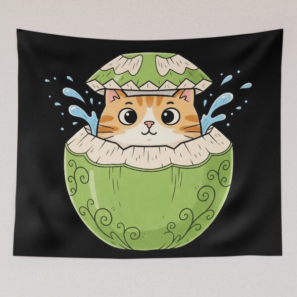 Item preview, Kawaii Coconut Cat - Cute Orange Tabby Tropical Doodle Art designed and sold by LineLoo.