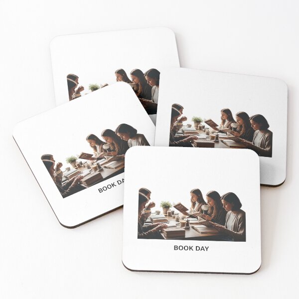 Item preview, Five women reading and discussing literature around a wooden table designed and sold by VerizalShop.
