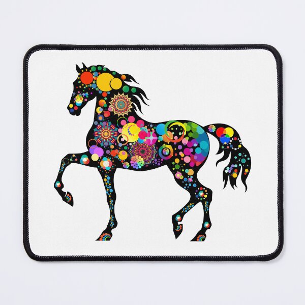Item preview, Psychedelic Mandala Horse – Colorful Pop Art Silhouette on Black designed and sold by GorinART.
