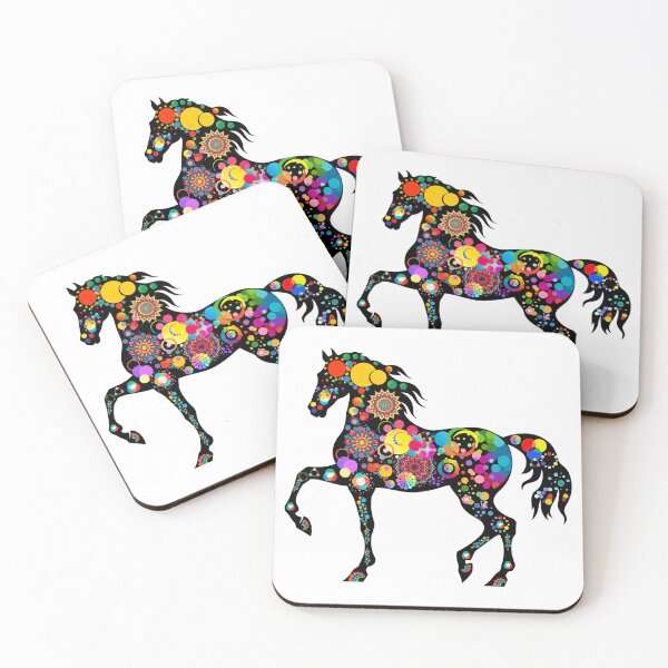 Item preview, Psychedelic Mandala Horse – Colorful Pop Art Silhouette on Black designed and sold by GorinART.
